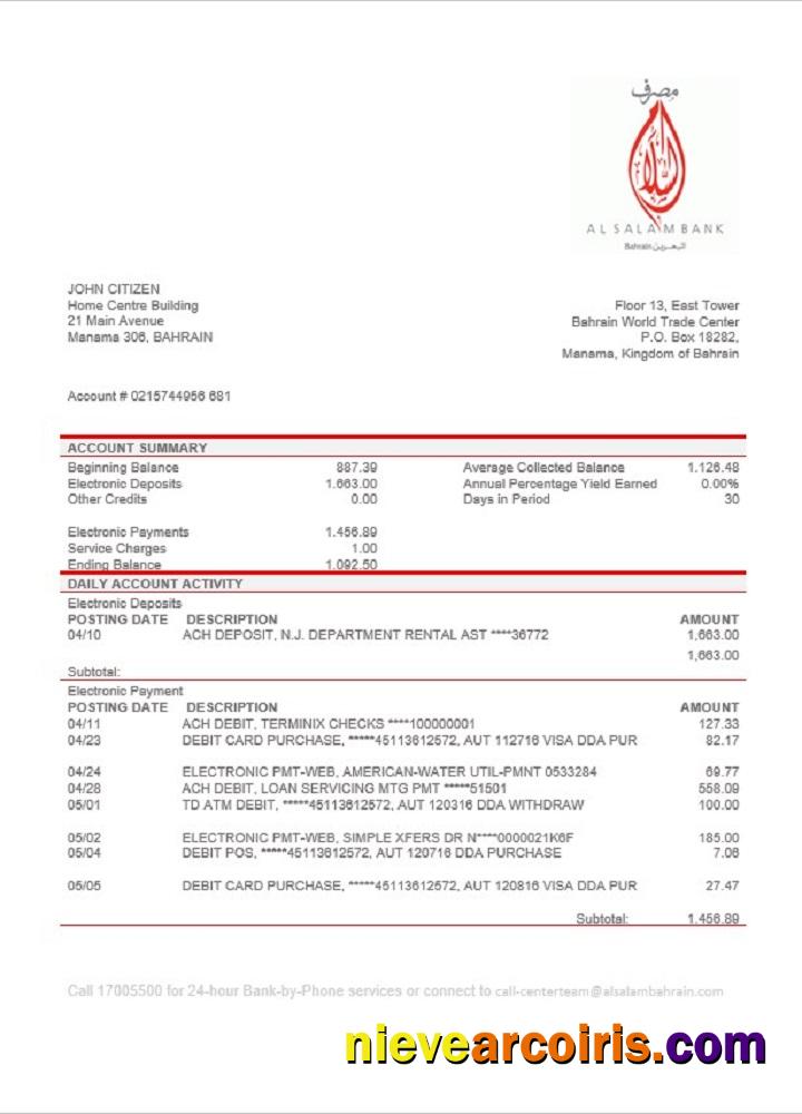 Bahrain Al Salam Bank statement
